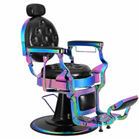 Fauteuil de barbier vintage chromé arc-en-ciel irisé, éponge à haute densité rebondissante, 360° °   Chaise de salon hydraulique pivotante, vente directe d'usine