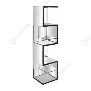 Floating Corner Wall Shelf Mounting 5 Tier Wood Bookcase Zig Zag Wall Mirror Shelf