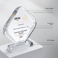 Trophée personnalisé en cristal K9 poli, plaque diamantée gravée, design minimaliste pour récompenses d'entreprise et réalisations de champions