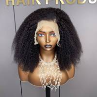 Perruque en cheveux humains afro crépus bouclés haute densité, avec dentelle frontale pré-épilée, ligne de cheveux naturelle, douce et rebondissante, pour femmes noires