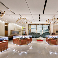 Vitrine de luxe pour bijoux, design d'intérieur haut de gamme pour bijouterie, comptoir d'exposition en verre pour salle d'exposition de bijoux
