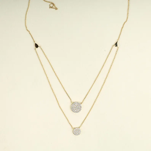 Collier à deux niveaux en or massif de qualité supérieure avec pendentif disque en diamant de laboratoire, bijoux fins, cadeau d'anniversaire de mariage pour femmes - Product Image 6