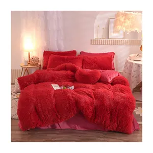 Long Hair winter warm Crystal Velvet Plush Shaggy bedsheets sets mink velvet fluffy Duvet cover set