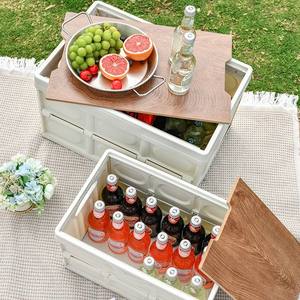 Boîte de rangement de camping en plein air écologique pliable couvercle en bois <span class=keywords><strong>coffre</strong></span> ménager en plastique créatif pour le stockage de voiture rangement assis - Product Image 5