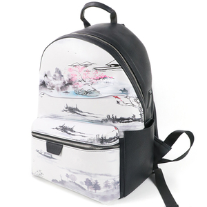China Manufacturer Wholesale Chinese Ink Painting Style Women's <b>Backpack</b> PU <b>Leather</b> Travel <b>Backpack</b> with Zipper Pocket - Product Image 3