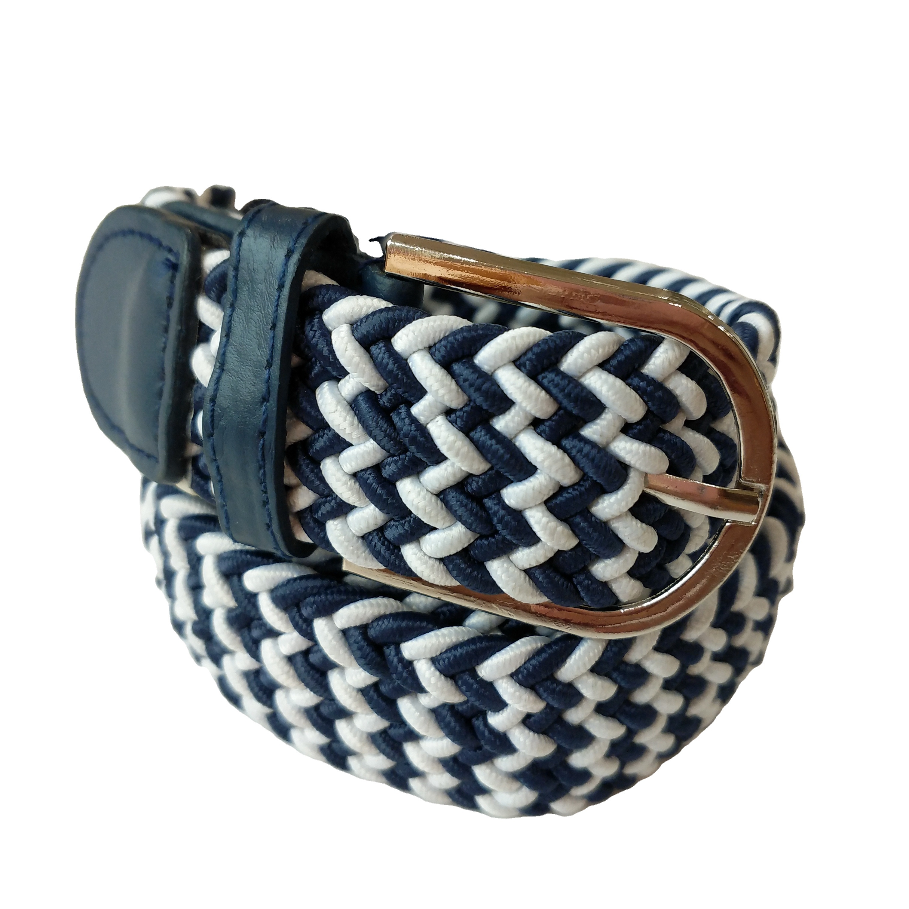 Мужской черный и белый смешанный регулируемый плетеный эластичный ремень с наконечником