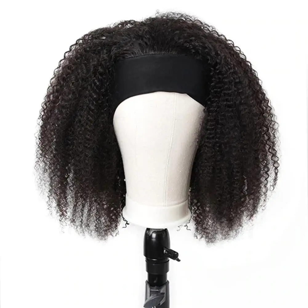100% Real Human Hair Girls Short Hairstyle Afro Women Headband Wigs Afro Kinky Curly Half Wig With Headband