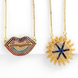 18K Placcato <span class=keywords><strong>Oro</strong></span> Personalizzato Colorato Zircone Diamante Sexy <span class=keywords><strong>Bocca</strong></span> Labbro Collana di semi di Girasole Pendente Della Collana Per Le Ragazze Regali - Product Image 1