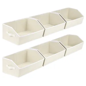 6 Pack Foldable Large Trapezoid Closet Storage Bins with Handles Linen Closet Organizers Storage Box for Clothes Toys Books