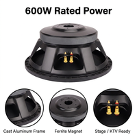 Subwoofer passif professionnel 15 pouces 600W RMS, haut-parleur PA, bobine vocale 100mm, aimant en ferrite 250mm, écologique, 8 ohms, métal, concert