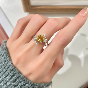 8 Dainty 925 Silver Adjustable Bamboo <b>Finger</b> <b>Rings</b> with 8mm Round Cut Natural Stone High Quality Crystal Casual Jewelry Women - Product Image 4