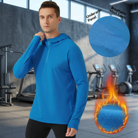 Sweat-shirt à capuche bleu pour homme, col zippé, avec empiècements en maille respirante sous les aisselles, coupe ajustée, tricoté, manches longues, style sportif