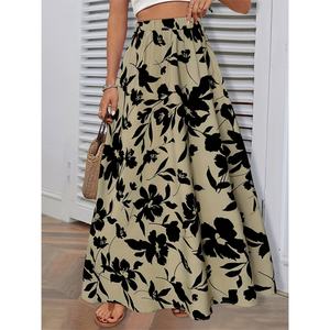 Falda Larga Plisada Drapeada con Cintura Elástica Estampada, Estilo A-line, de Alta Calidad OEM Personalizada, para un Look Sofisticado y Elegante para el Trabajo - Product Image 1