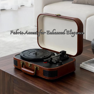 Tourne-disque portable classique marron avec <span class=keywords><strong>construction</strong></span> en MDF+PVC, design léger de 2,38 kg pour les rassemblements en plein air - Product Image 3