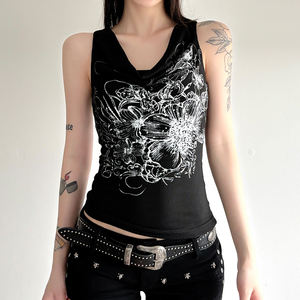Débardeur à col bénitier pour femme, imprimé floral vintage foncé |   Top convertible sans manches à épaules dénudées, coupe ajustée, style gothique Y2K, pour les vacances - Product Image 3