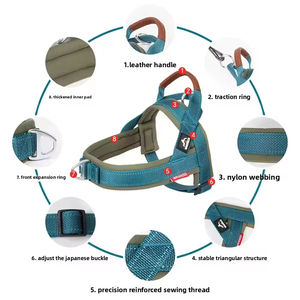 Arnés de moda para perro, conjunto de arnés para mascotas, acolchado, de nailon transpirable, reflectante, con correa de pecho tipo silla y collar antiescape con asa. - Product Image 3