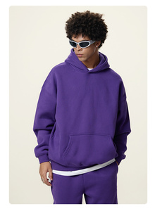 Sudadera con Capucha para <span class=keywords><strong>Hombre</strong></span>, Estilo Básico de Color Sólido, Sin Cordón, de Gamuza, Antiarrugas, de Algodón, Holgada, Fabricada a Medida - Product Image 3