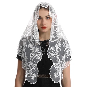 त्रिकोणीय चर्च सिर कवर कढ़ाई शादी के फीता घूंघट - Product Image 2