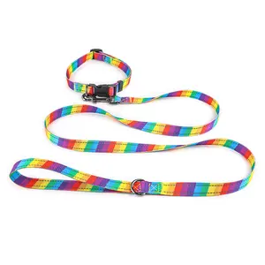 Reflektierende Regenbogen Hunde halsband Leine Custom Design weiches Material Haustier Leine Halsband für Welpen, taktisches Hunde halsband und Leine Set
