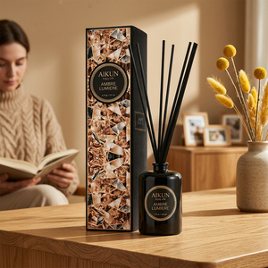 Aikun Retail Buyer Alcohol Free Long Lasting Geometric 117ml Black Glass Amber IP12 Reed Diffuser Gift <b>Set</b> For Reading Corner - Product Image 1