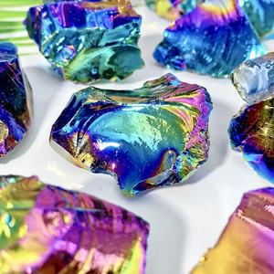 Obsidienne noire brute, pierre naturelle, décorations en cristal pour la maison, électroplaquée, pierre de guérison - Product Image 5