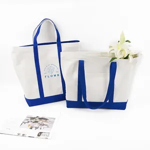 OEM ve ODM özel baskılı geri dönüşüm düz organik pamuk tuval Tote çanta büyük kullanımlık tuval pamuklu alışveriş çantası Logo ile