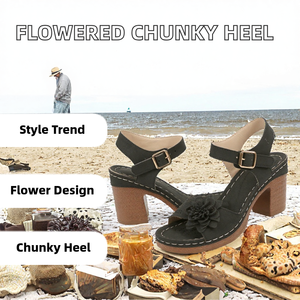 Sandalias de tacón con hebilla floral, sandalias de cuña con punta abierta, zapatos de plataforma para vestir en verano - Product Image 2
