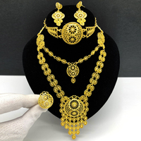 Juego de Joyería de Lujo para Mujer, Collar, Aretes, Pulsera y Anillo Chapados en Oro de 24K, Diseño Exclusivo para Bodas en Dubái
