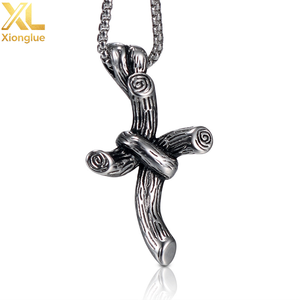 Pendentif croix torsadé en or 10 carats et acier inoxydable, style hip-hop punk vintage, bijoux unisexe - Product Image 4