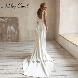 Ashley Carol sirena vestidos De novia para mujer Sexy satén desmontable tren cuello en V imperio <span class=keywords><strong>2</strong></span> en 1 Vestidos De Novia - Product Image 3