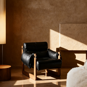 Poltrona in Pelle Premium Stile Mid-Century Moderno con Cuscino Imbottito in Spugna e Struttura in Legno Massello <span class=keywords><strong>per</strong></span> Soggiorno, <span class=keywords><strong>Camera</strong></span> da Letto, Ufficio, Appartamento - Product Image 4