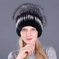 Bonnet en fourrure de renard véritable pour femme, nouveau style, haute qualité, bonnet en tricot d'hiver en fourrure de lapin Rex naturelle pour fille