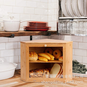 Boîte à pain en bambou double couche, couleur bois naturel, support de rangement alimentaire pour la cuisine, pour articles de boulangerie - Product Image 1