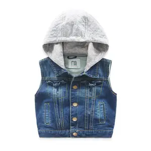 Grosir grosir jaket hoodie tanpa lengan anak-anak jaket Denim berkancing