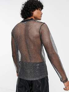 T-shirt a Rete a Maniche Lunghe con Spalle Scoperte, <span class=keywords><strong>Abbigliamento</strong></span> <span class=keywords><strong>Sexy</strong></span> da Club per <span class=keywords><strong>Uomo</strong></span>, Maglia Trasparente, <span class=keywords><strong>Abbigliamento</strong></span> per Performance Maschile - Product Image 6