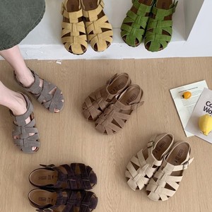 Flat <b>Sandals</b> <b>Women</b> Open Toe Strappy Buckle Design Faux Suede Summer Korean Style Breathable Rubber Outsole - Product Image 1