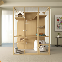 Villa pour chat en bois haut de gamme avec enclos en verre et arbre à chat, mobilier de maisonnette intérieure pour animaux de compagnie