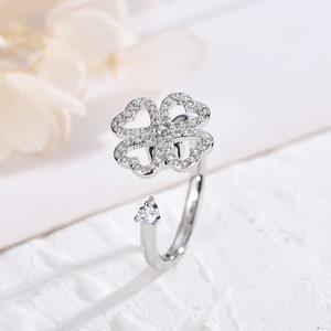 Four Leaf Clover Rotating <b>Ring</b> Micro Pave <b>Crystal</b> Flower Design Jewelry Gift For Women - Product Image 3