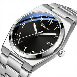 Reloj de cuarzo simple para hombre con números arábigos, calendario, resistente al agua 30M, correa de acero inoxidable, reloj de pulsera informal y moderno. - Product Image 6