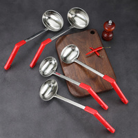 Set Sendok Sup, Sendok Porsi Makanan, dan Saringan dari Stainless Steel dengan Gagang Lengkung untuk Penggunaan Dapur Hotel Komersial