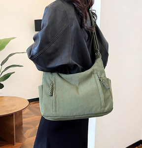 Bolso de mano de algodón estampado personalizado, adecuado como bolso de compras ligero de lona para mujer con cierre de cremallera. - Product Image 5