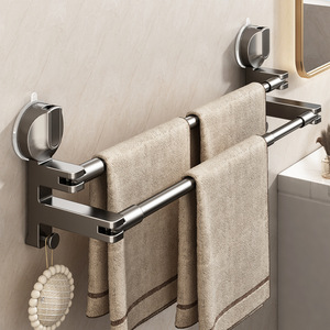 Autre porte-serviettes télescopique à 2 barres réglables, fixation par ventouse sans perçage, pour rangement de serviettes de salle de bain - Product Image 4
