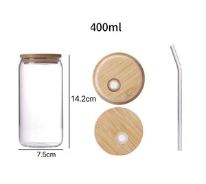 Ly thủy tinh đựng bia, cốc thủy tinh kiểu <span class=keywords><strong>Mason</strong></span> <span class=keywords><strong>Jar</strong></span>, cốc có nắp tre và ống hút, in logo tùy chỉnh, số lượng đặt hàng tối thiểu thấp, dung tích 12oz và 16oz, dùng làm quà tặng doanh nghiệp - Product Image 3
