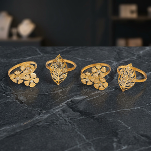 Gold Flower <b>Leaf</b> Rings Set Metal Jewelry Decorative Design Style - Product Image 2