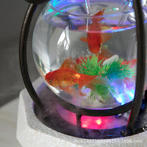 <span class=keywords><strong>LED</strong></span>ライトフィッシュタンク卓上滝カスケードロータスファウンテン屋内禅加湿器水族館装飾ガラス材料瞑想 - Product Image 5