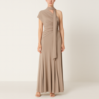 Robe longue en mousseline de soie élégante à volants et fronces, style licou asymétrique, taille froncée, pour l'été, vente en gros, haute qualité, personnalisable
