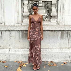 Floral Embroidered <b>Vintage</b> Lace Trim Spaghetti Strap Natural Waist Summer Maxi <b>Dress</b> <b>for</b> <b>Women</b> Boho Casual Wear - Product Image 5
