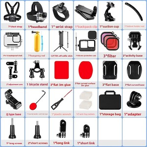 Kit d'accessoires pour caméra d'action 61 en 1 pour <span class=keywords><strong>GoPro</strong></span> Hero 13 12 <span class=keywords><strong>11</strong></span> 10 9, boîtier étanche, support de poitrine/tête, support de vélo, étui de transport - Product Image 5