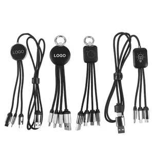 Câble de chargement multitêtes à éclairage LED personnalisé LOGO Câble de chargement USB lumineux de données 3 en 1