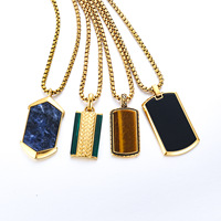 Collier pour homme en acier inoxydable plaqué or 18 carats avec pendentif en opale turquoise, bijoux en pierre naturelle, collier tendance pour homme, bijoux de haute qualité